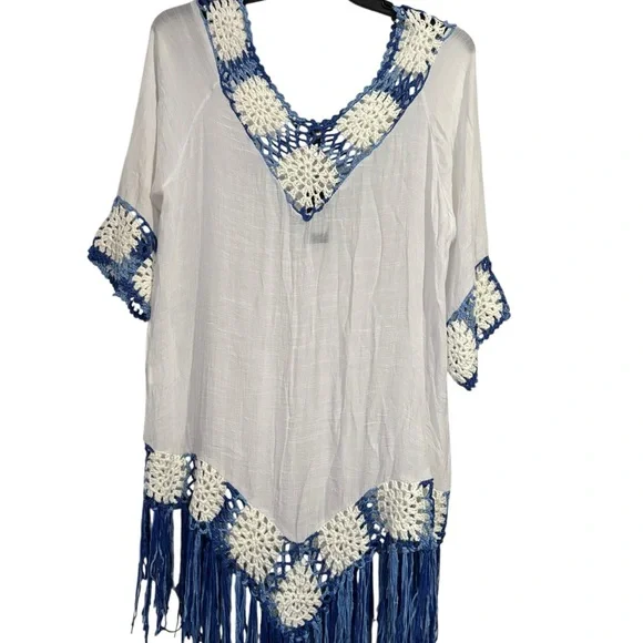 Kendall & Kylie White and Blue Crochet Swim Coverup NWT - Picture 4 of 7
